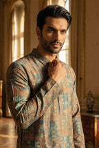 Blue Silk Blend Printed Straight Kurta MKU1934
