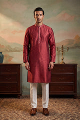 Maroon Jacquard Woven Design Straight Kurta With Trouser MKSET2342