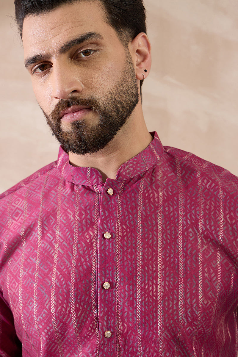Pink Silk Blend Printed Mandarin Collar Straight Kurta MKU2114