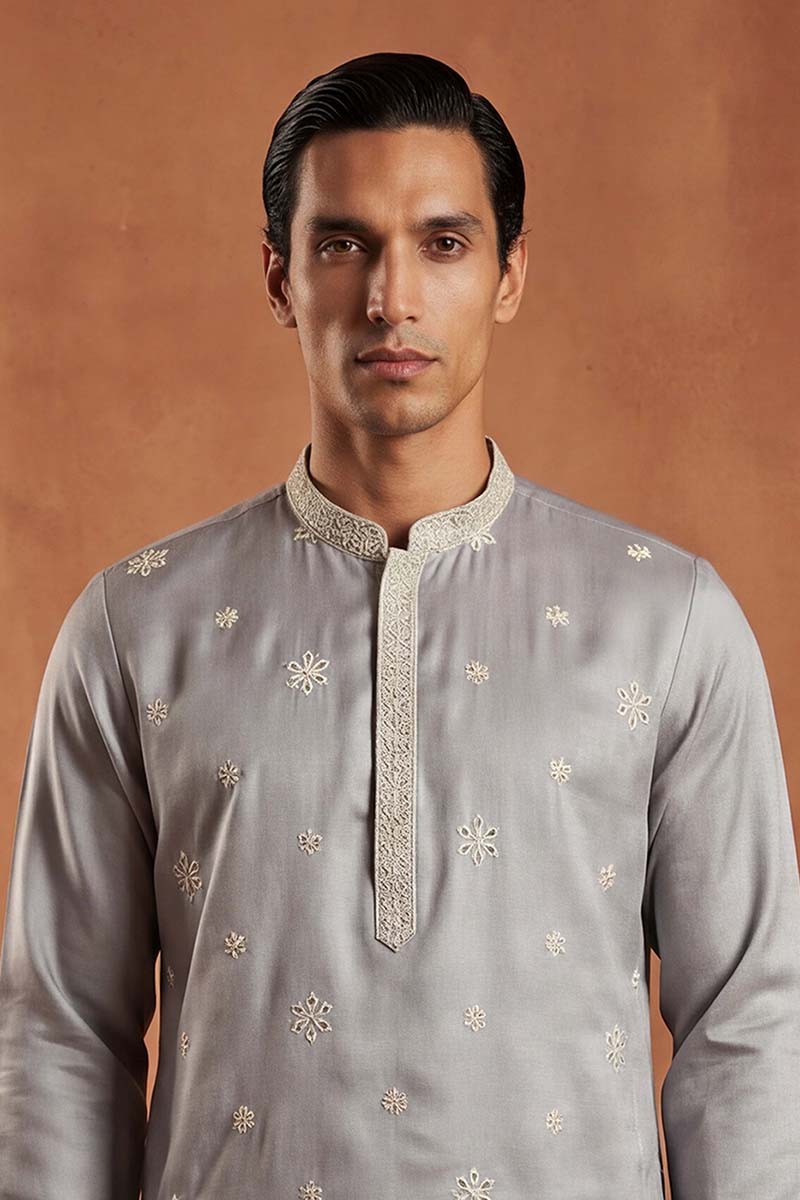 Blue Silk Blend Solid Embroidered Kurta With Trousers MKSET2175