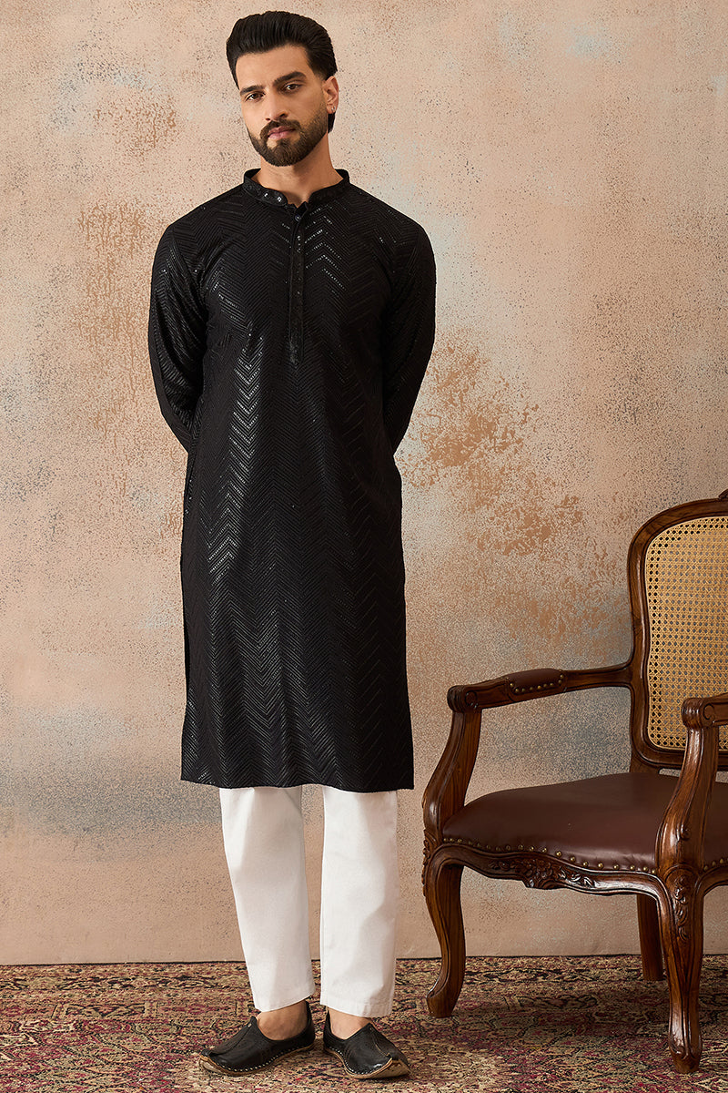 Black Rayon Embroidered Solid Straight Kurta MKU2190