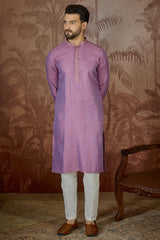 Purple Jacquard Geometric Embroidered Kurta MKU2549
