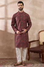 Maroon Silk Blend Printed Mandarin Collar Straight Kurta MKU2025