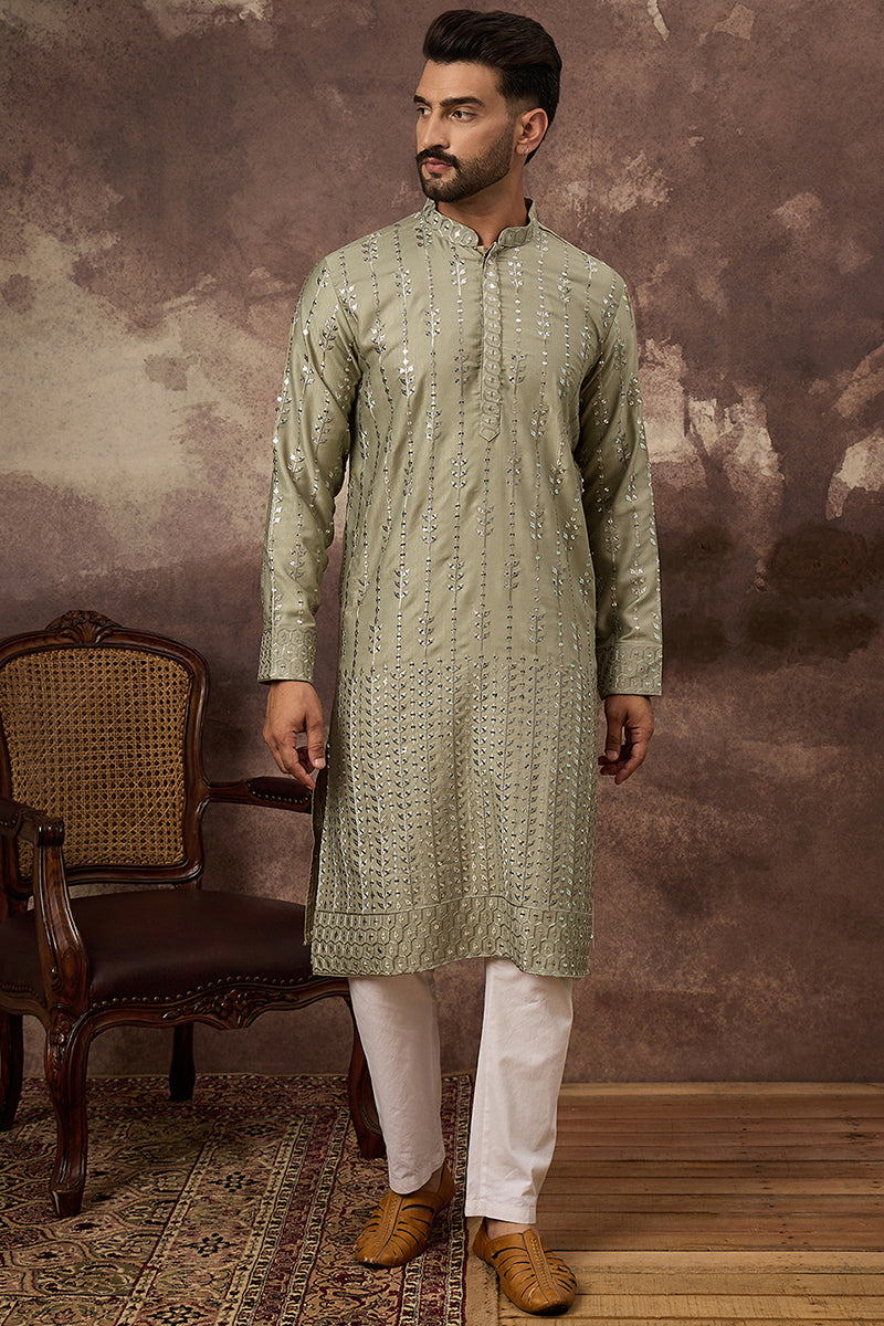 Green Viscose Rayon Solid Embroidered Straight Kurta MKU1356