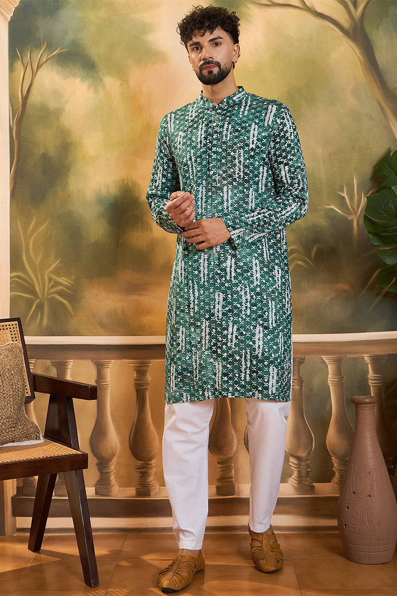 Green Viscose Rayon Embroidered Straight Kurta MKU1477