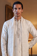 White Silk Blend Floral Embroidered Straight Kurta Trouser with Dupatta MKPD1784