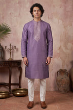 Lavender Silk Blend Solid Emboidered Sequins Kurta With Trouser MKSET2277