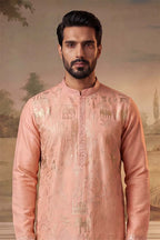 Peach Viscose Rayon Solid Embroidered Kurta MKU2092
