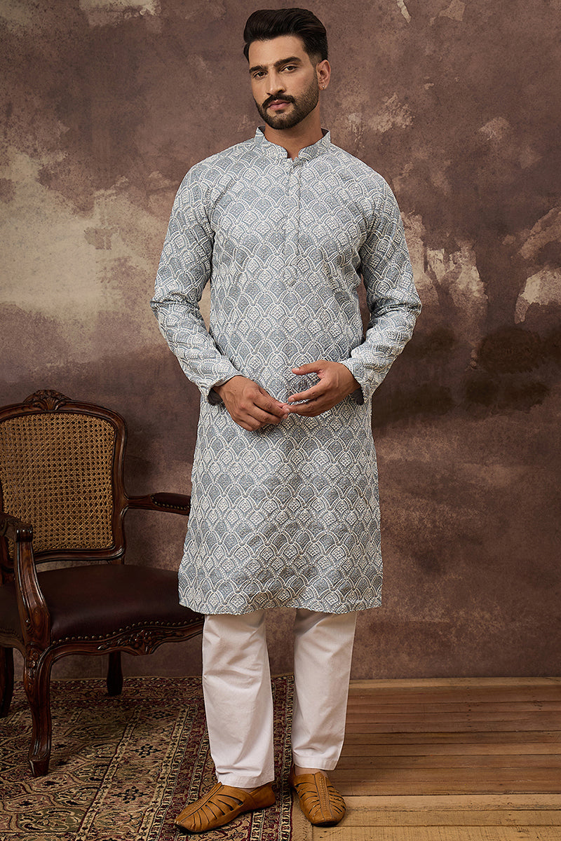 Blue Viscose Rayon Solid Embroidered Straight Kurta MKU1388
