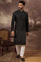 Black Silk Blend Solid Embroidered Straight Kurta MKU1360