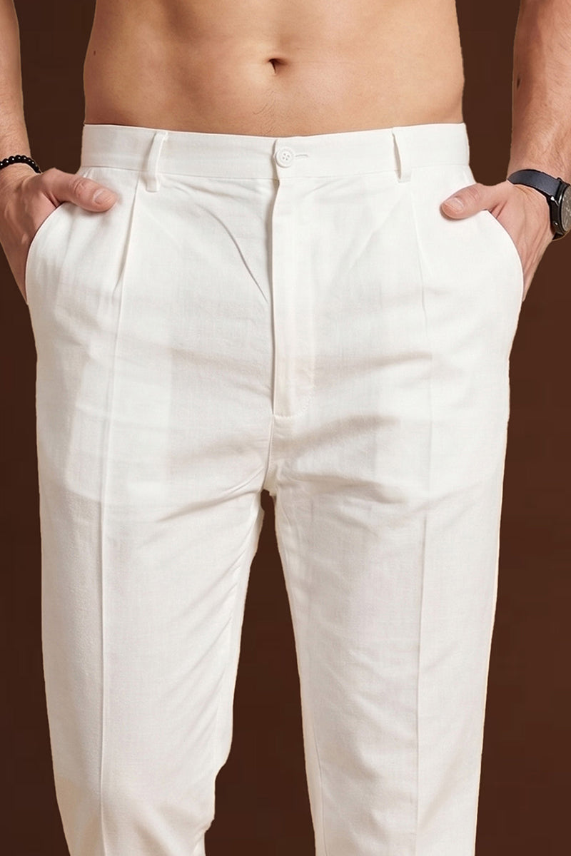 Off White Poly Silk Solid Ethnic Trouser MBOT1003