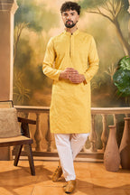 Yellow Silk Blend Solid Embroidered Straight Kurta MKU1498