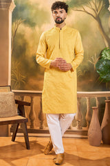 Yellow Silk Blend Solid Embroidered Straight Kurta MKU1498