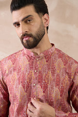 Pink Silk Blend Printed Mandarin Collar Straight Kurta MKU2054