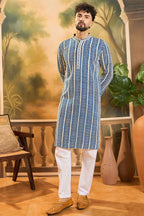 Blue Viscose Rayon Embroidered Straight Kurta MKU1412