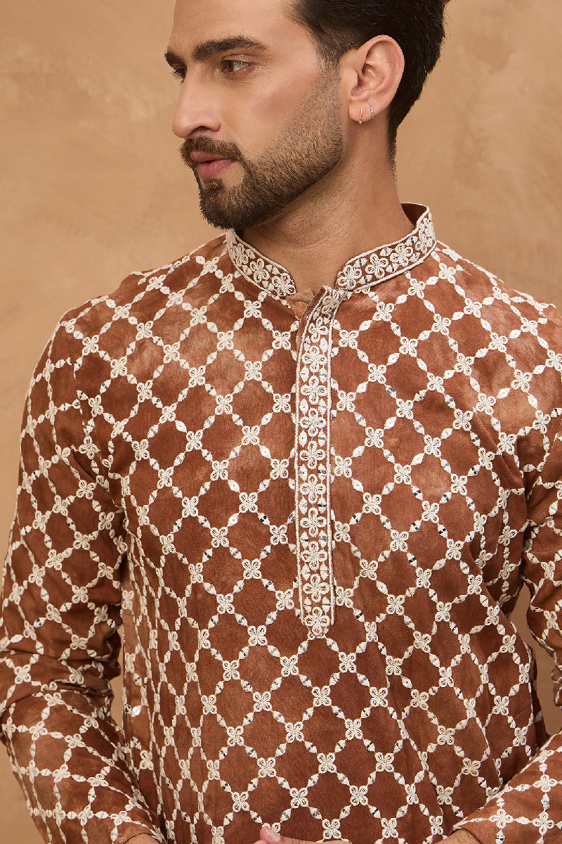 Brown Viscose Solid Indian Wear for Men HMKU1535 | DesiQlo