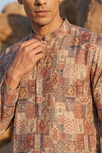 Multi Silk Blend Printed Straight Kurta With Trousers MKSET1939