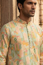 Green Silk Blend Printed Straight Kurta MKU2118