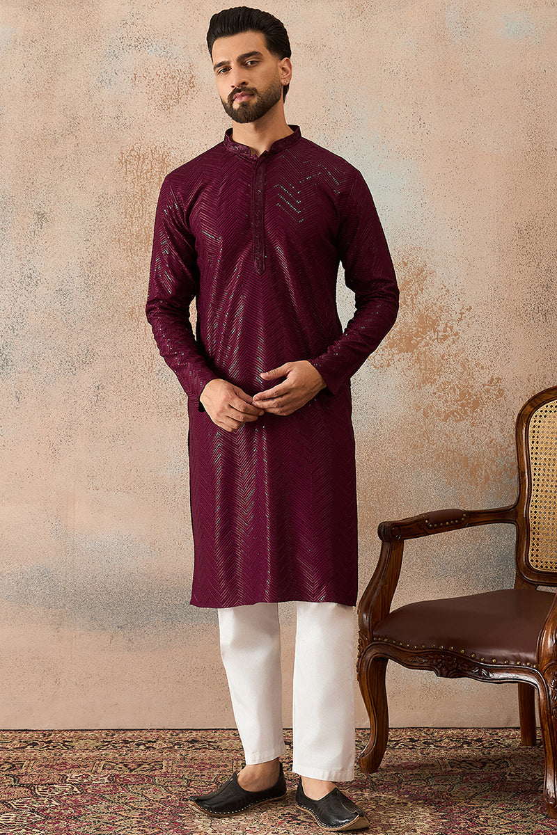 Purple Rayon Embroidered Solid Straight Kurta MKU2187