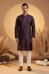 Purple Silk Blend Woven Design Straight Kurta With Trouser MKSET1835