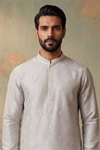 Silk Blend Silver Solid Embroidered Calf Length Straight Kurta MKU2273