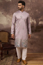 Lavender Silk Blend Solid Embroidered Straight Kurta MKU1349