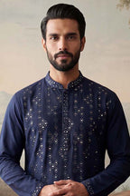 Blue Silk Blend Solid Embroidered Kurta With Trousers MKSET2075