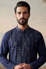 Blue Silk Blend Solid Embroidered Kurta With Trousers MKSET2075