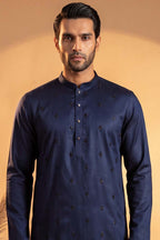 Blue Silk Blend Solid Embroidered Kurta With Trousers MKSET2065