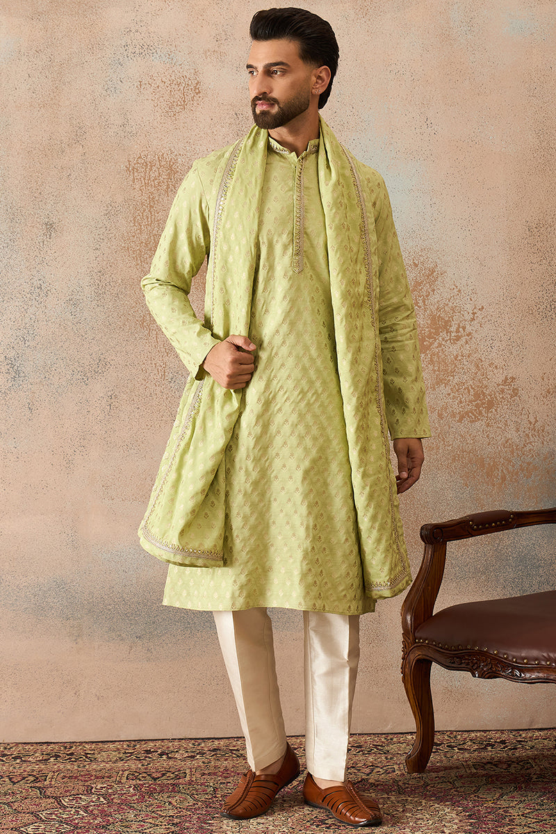 Green Jacquard Woven Design Floral Straight Kurta Sets MKPD1018