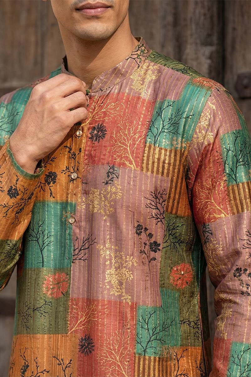 Multi Silk Blend Printed Straight Kurta MKU2077