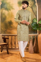 Green Silk Blend Solid Embroidered Straight Kurta MKU1493