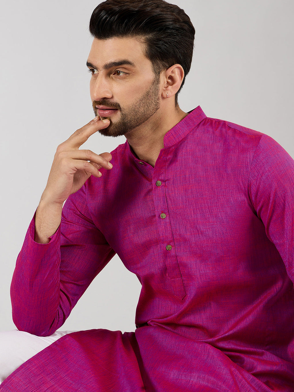 Pink Cotton Solid Woven Design Straight Kurta MKU1100