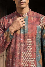 Brown Silk Blend Printed Straight Kurta With Trousers MKSET2177