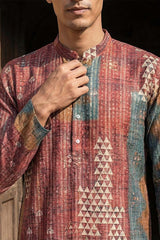 Brown Silk Blend Printed Straight Kurta With Trousers MKSET2177