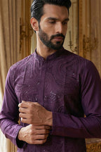Purple Silk Blend Embroidered Straight Kurta With Trousers MKSET2125