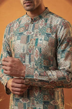 Multi Silk Blend Printed Straight Kurta With Trousers MKSET1973