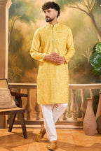 Yellow Silk Blend Solid Embroidered Straight Kurta MKU1494