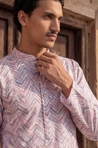 Lavender Cotton Blend Chevron Embroidered Kurta With Trouser MKSET1757