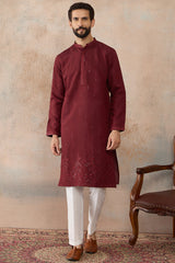 Maroon Silk Blend Solid Emboidered Straight Kurta MKU2289