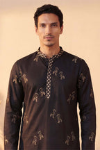 Black Silk Blend Solid Embroidered Kurta MKU1817