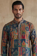 Viscose Rayon Multi Abstract Printed Calf Length Straight Kurta MKU1984