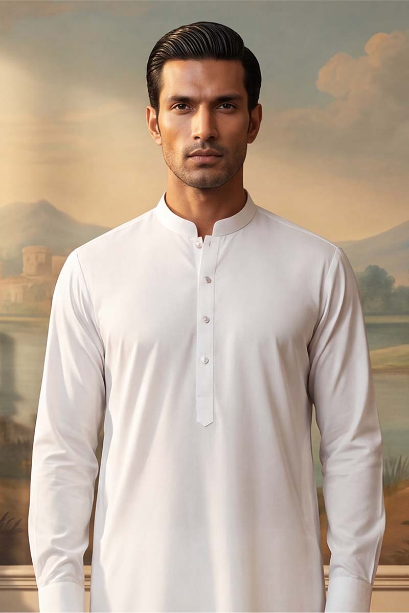 White Silk Blend Solid Solid Kurta With Trousers MKSET2220