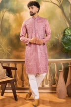 Mauve Silk Blend Solid Embroidered Straight Kurta MKU1495