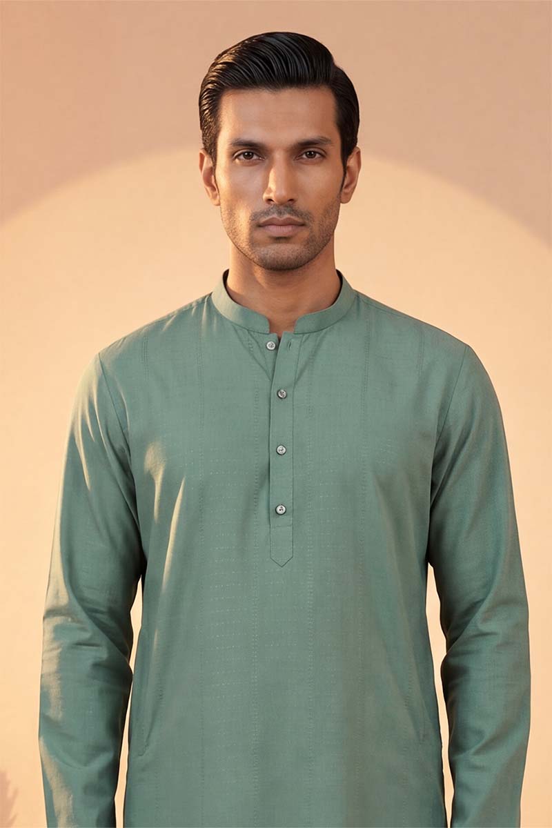 Green Silk Blend Solid Solid Kurta With Trousers MKSET2221