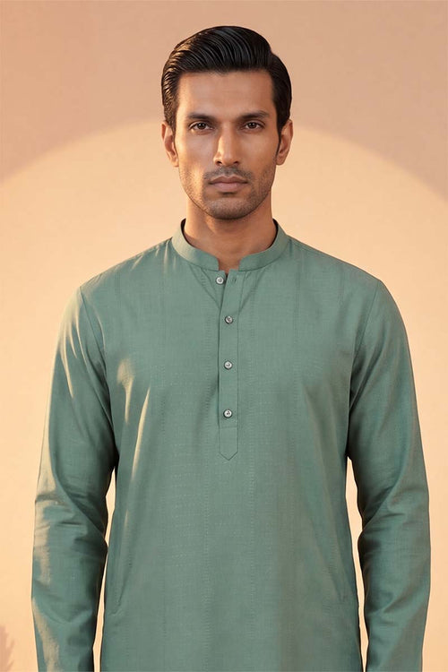 Green Silk Blend Solid Solid Kurta With Trousers MKSET2221