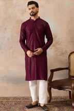 Purple Rayon Embroidered Solid Straight Kurta With Trousers MKSET2187