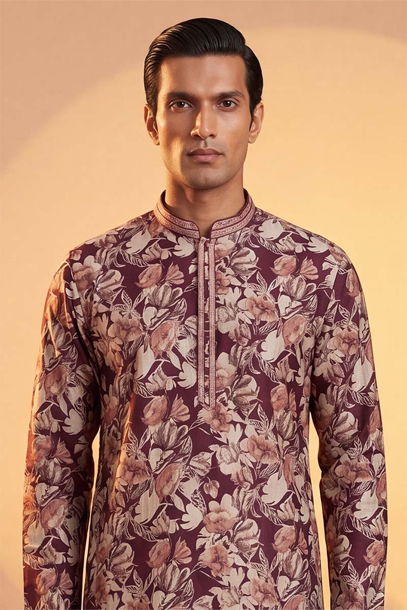 Purple Viscose Rayon Floral Printed Kurta With Trousers MKSET1981