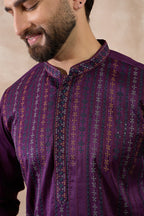 Purple Silk Blend Embroidered Mandarin Collar Straight Kurta MKU2038