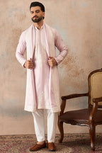 Lavender Silk Blend Solid Embroidered Kurta With Dupatta MKUD1038